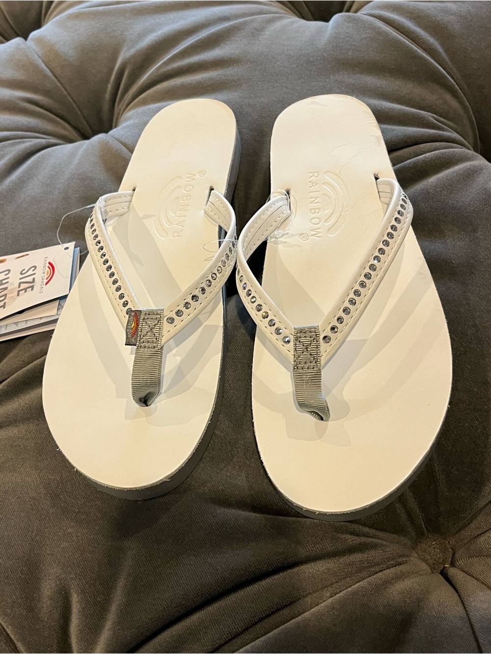Rainbow Sandals White Crystal Collection Flip Flops Large 7.5-8.5 New - Picture 2 of 10